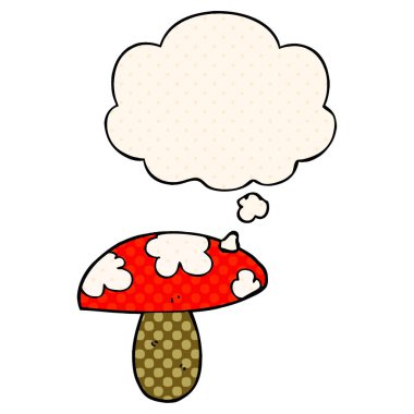 çizgi roman tarzında karikatür mantar ve düşünce balonu