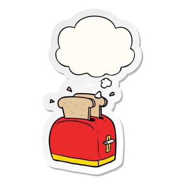 karikatür tost makinesi ve baskılı bir etiket olarak kabarcık düşünce