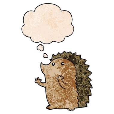 karikatür kirpi ve grunge doku desen st düşünce balonu