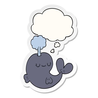 sevimli karikatür balina ve baskılı bir etiket olarak kabarcık düşünce