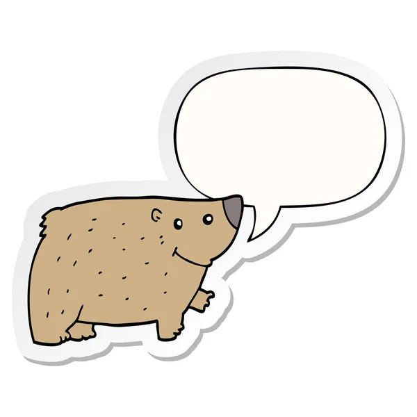 Urso dos desenhos animados e adesivo de bolha de fala — Vetor de Stock
