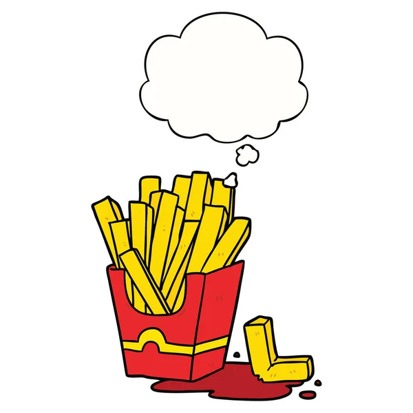 Papas fritas de dibujos animados y burbuja de pensamiento — Vector de stock