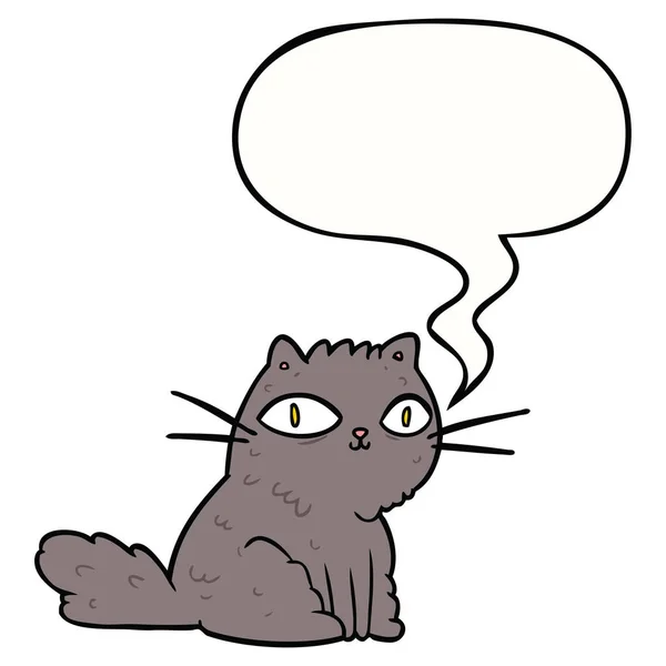 Çizgi film kedi sağ bakıyor ve konuşma balonu — Stok Vektör