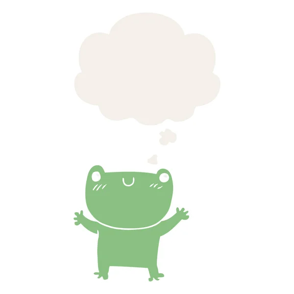 Cartoon frog and thought bubble in retro style — Stock Vector