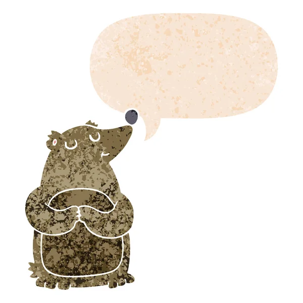 Niedźwiedź animowany i bańka mowy w stylu retro teksturowane — Wektor stockowy
