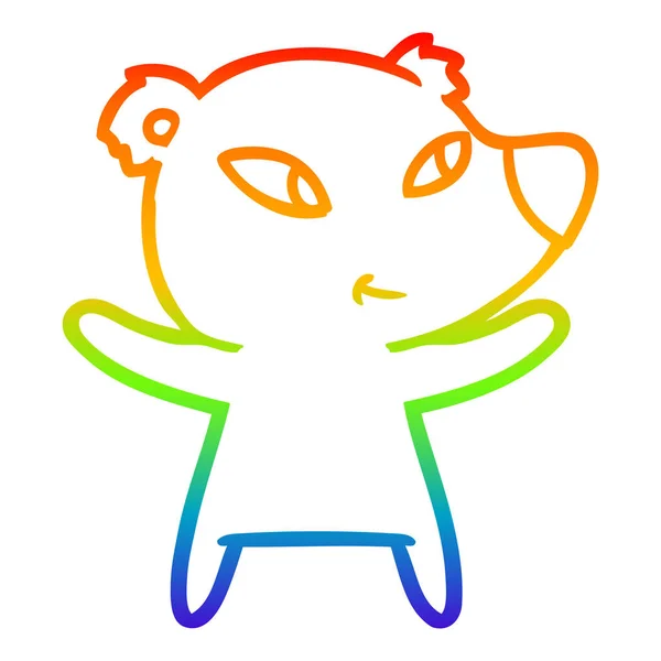 Arco iris gradiente línea dibujo lindo oso de dibujos animados — Vector de stock