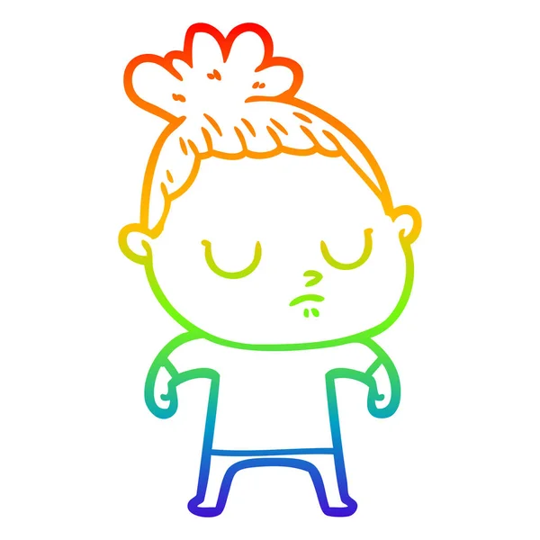 Regenboog gradiënt lijntekening cartoon kalme vrouw — Stockvector