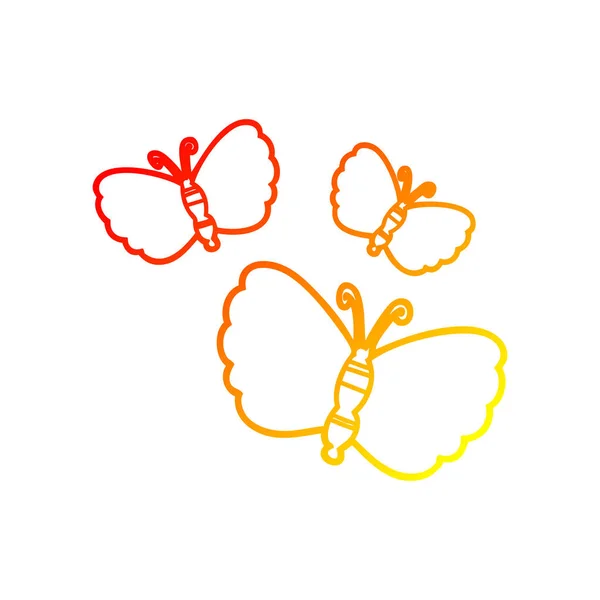 Čára teplého gradientu kreslení kreslených motýlů — Stockový vektor