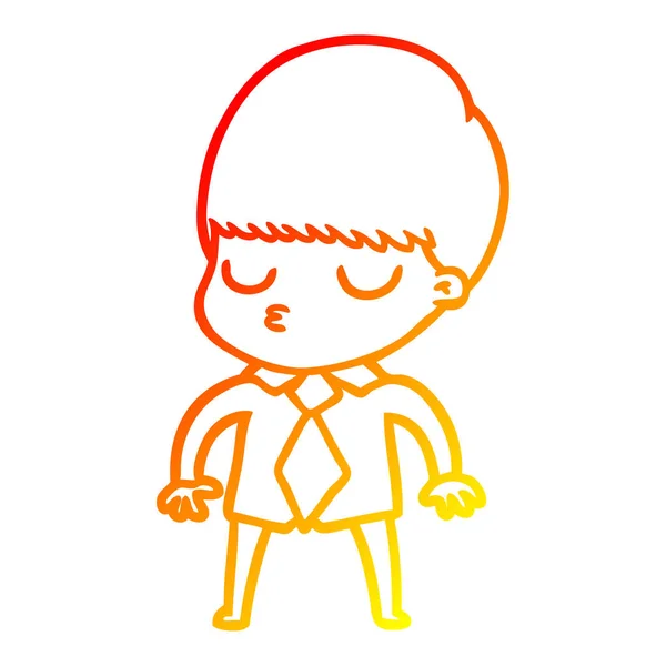 Warme Gradientenlinie Zeichnung Karikatur ruhiger Junge — Stockvektor