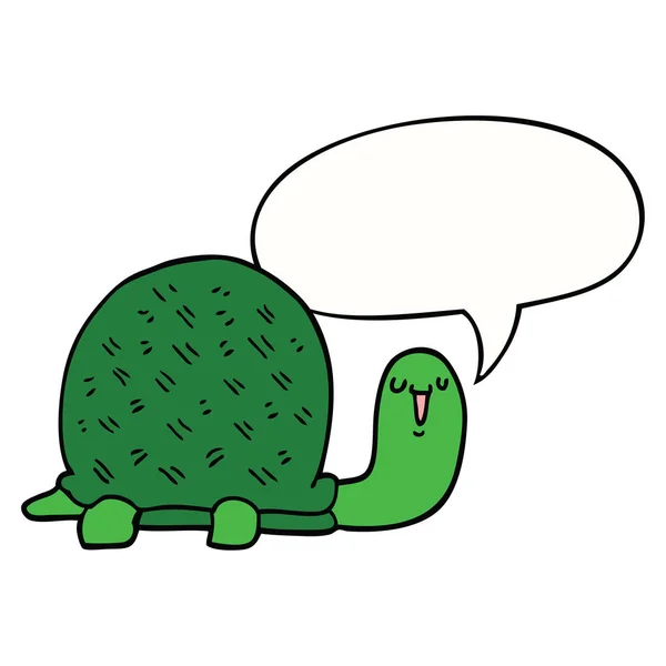 Rozkošná kreslená želva a řečová bublina — Stockový vektor