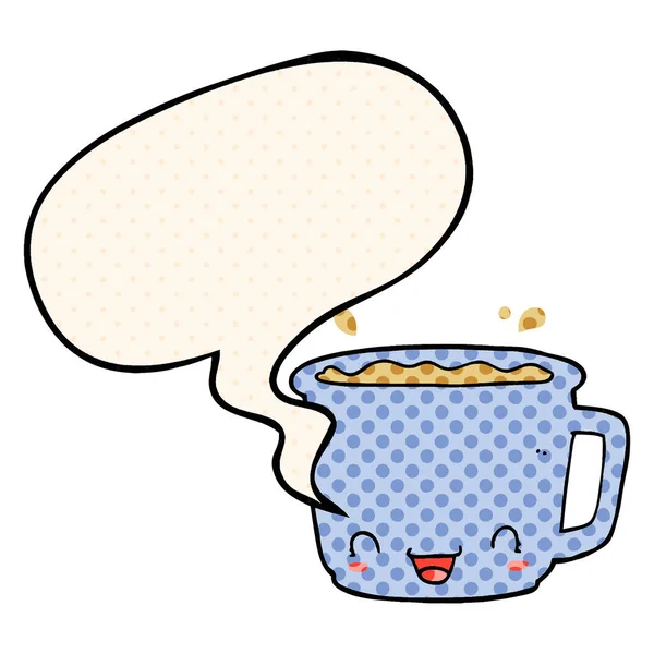 Tasse de dessin animé de café et de bulle d'expression dans le style de bande dessinée — Image vectorielle