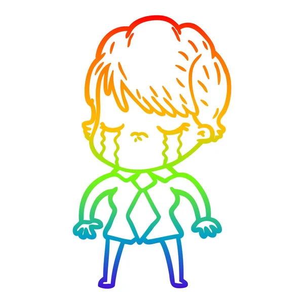 Regenboog gradiënt lijntekening cartoon vrouw huilen — Stockvector