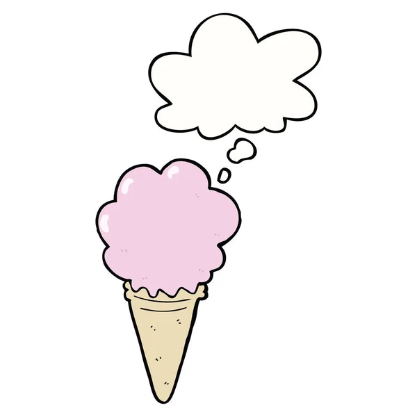 Helado de dibujos animados y burbuja de pensamiento — Archivo Imágenes Vectoriales