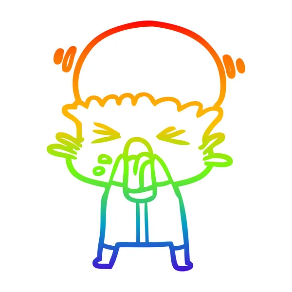 Rainbow gradient line drawing weird cartoon alien — Stock Vector