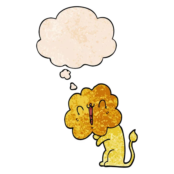 Lion dessin animé mignon et bulle de pensée dans le motif de texture grunge s — Image vectorielle