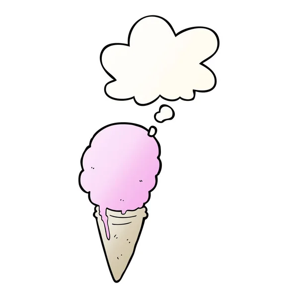Karikatür dondurma ve pürüzsüz degrade tarzında düşünce balonu — Stok Vektör