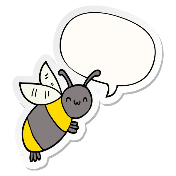 Cute cartoon bee and speech bubble sticker — Stock Vector