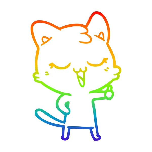 Rainbow gradient line drawing cartoon cat — Stock Vector