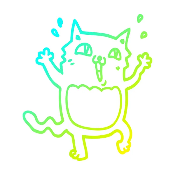 Froid dégradé ligne dessin dessin animé fou excité chat — Image vectorielle