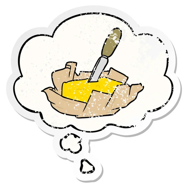 karikatür tereyağı ve sıkıntılı yıpranmış etiket olarak kabarcık düşünce