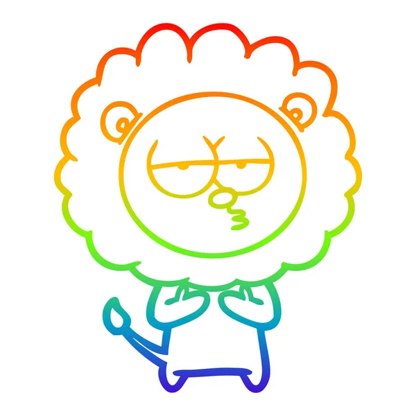Rainbow gradient ligne dessin dessin animé fatigué lion — Image vectorielle