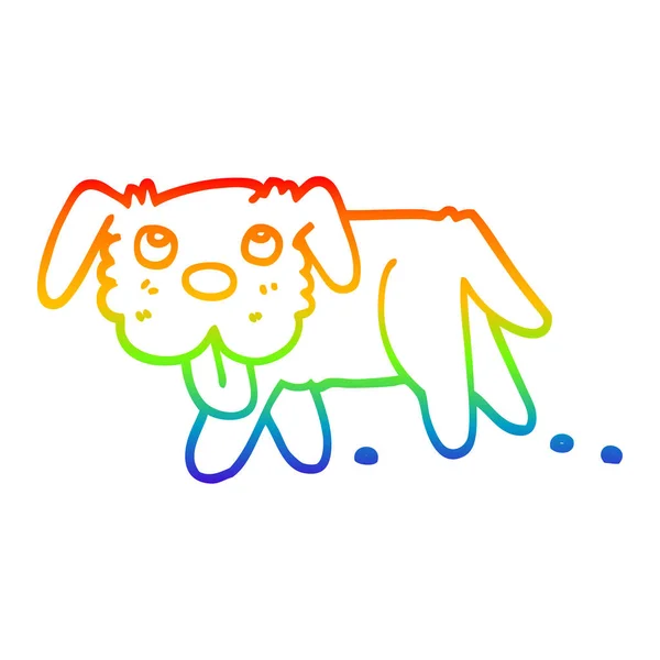 Rainbow gradient line drawing cartoon happy dog — Stock Vector