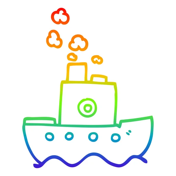 Rainbow gradient line drawing cartoon ship — Stock Vector
