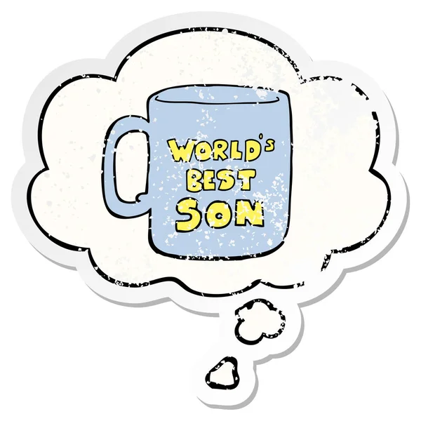 Mundos mejor hijo taza y pensamiento burbuja como angustiado gastado stic — Vector de stock