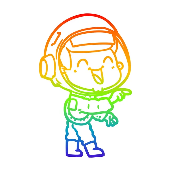 Linea gradiente arcobaleno disegno felice astronauta cartone animato — Vettoriale Stock