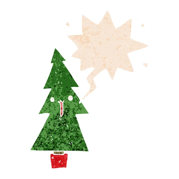 Cartoon-Weihnachtsbaum und Sprechblase im Retro-Stil — Stockvektor