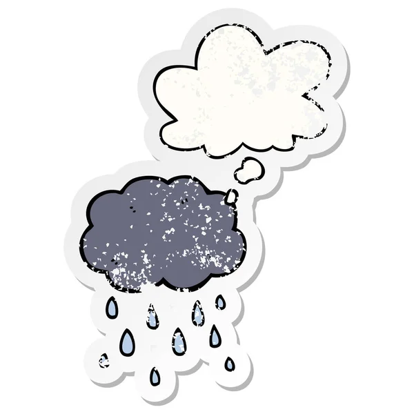 Cartoon Cloud regnar och tänkte bubbla som en nödställda slitna St — Stock vektor