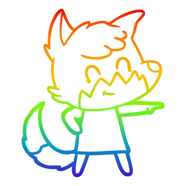 Rainbow gradient ligne dessin dessin animé convivial renard — Image vectorielle