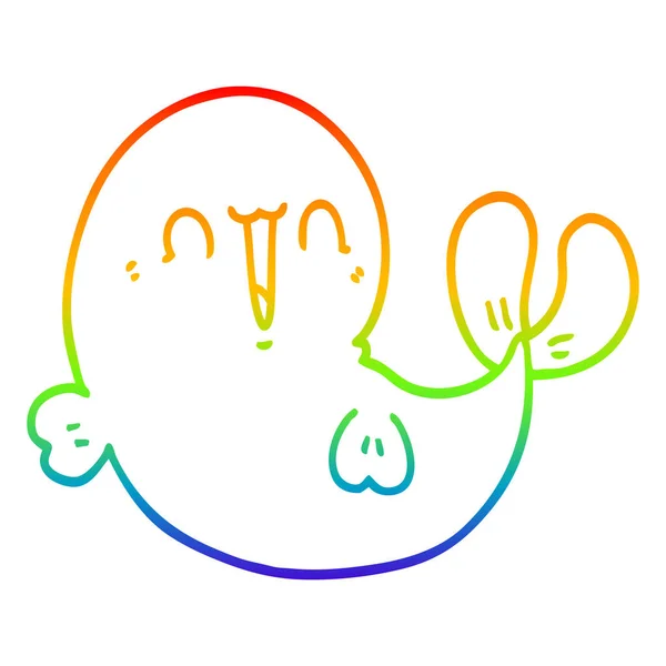 Rainbow gradient line drawing cute cartoon whale — Stock Vector