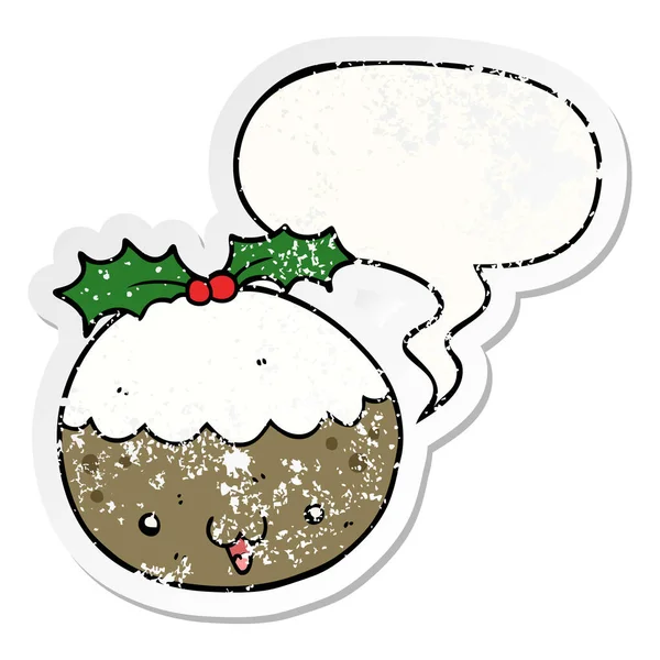 Mignon dessin animé pudding de Noël et bulle de la parole en détresse stic — Image vectorielle