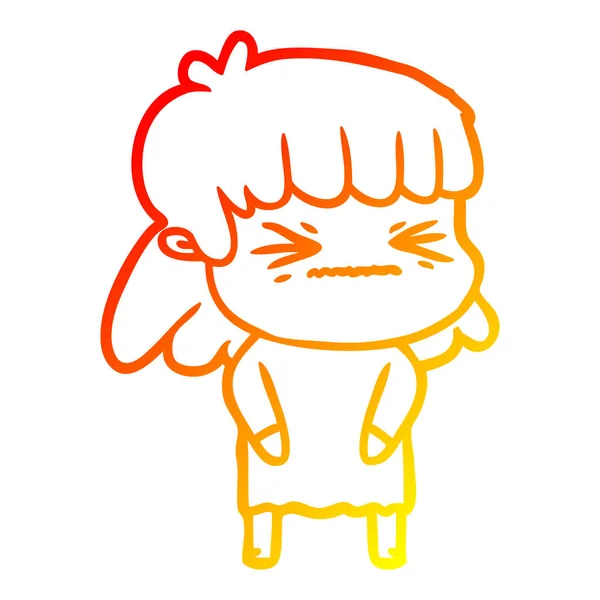Sıcak degrade çizgi çizim karikatür kızgın kız — Stok Vektör
