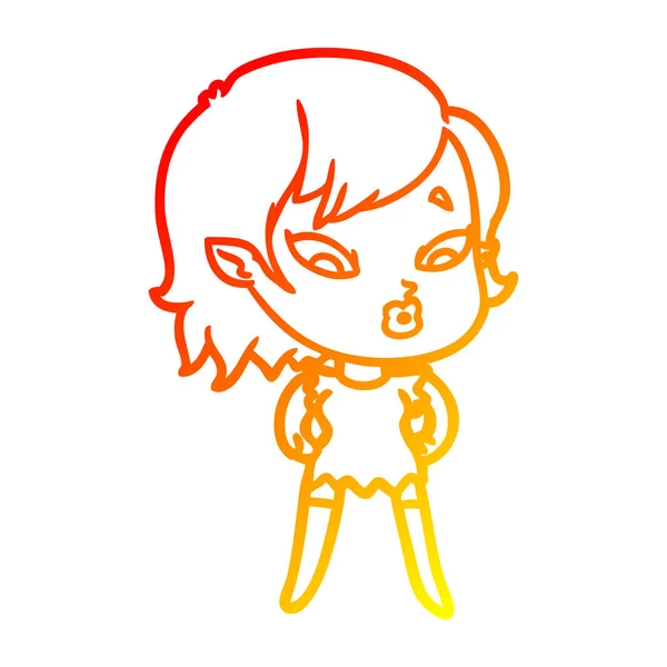 Warm gradient line drawing cute cartoon vampire girl — Stock Vector