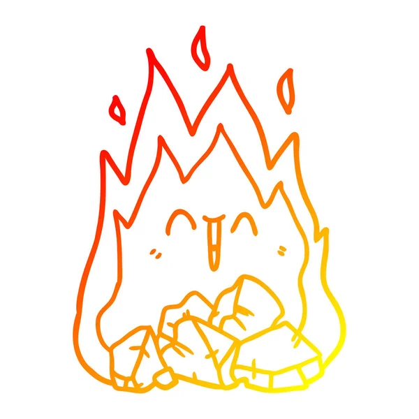Тёплая градиентная линия, рисующая мультяшный пожар угля — стоковый вектор