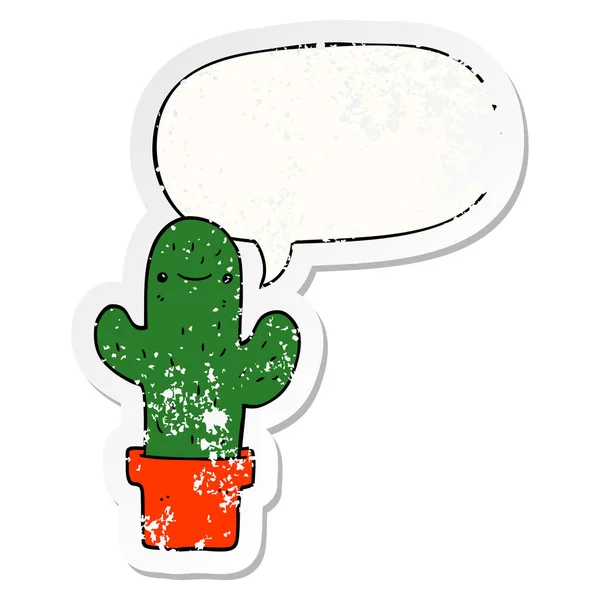 Autocollant cactus dessin animé et bulle de la parole en détresse — Image vectorielle