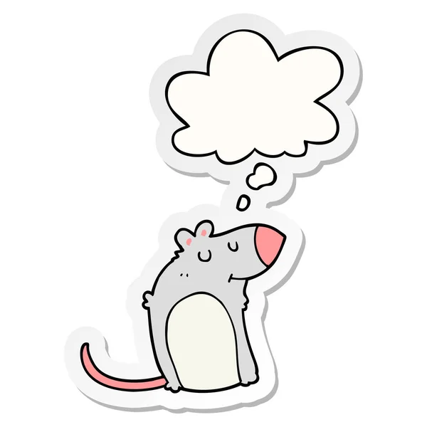 Cartoon fat rat and thought bubble as a printed sticker — Stock Vector