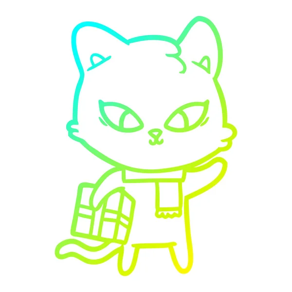 Kalte Gradientenlinie Zeichnung niedliche Cartoon-Katze — Stockvektor