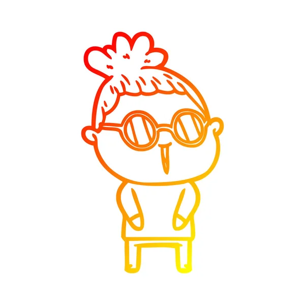 Chaud gradient ligne dessin dessin animé femme portant des lunettes — Image vectorielle