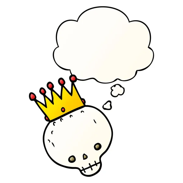 Cartoon-Schädel mit Krone und Gedankenblase in sanftem Gefälle — Stockvektor