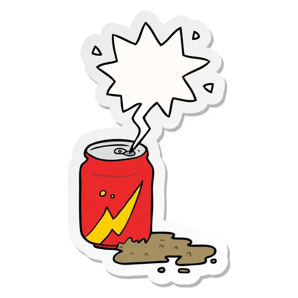 Cartoon can of soda and speech bubble sticker — Stock Vector