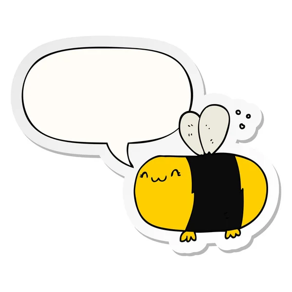 Mignon dessin animé abeille et la parole bulle autocollant — Image vectorielle