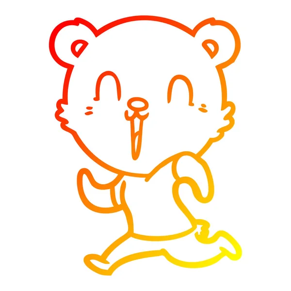 Teplá přechodová linie kreslení šťastný kreslený medvěd — Stockový vektor