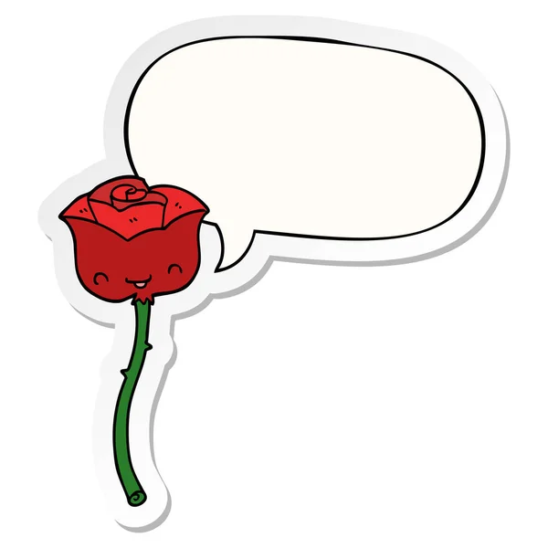 Cartoon Rose en toespraak bubble sticker — Stockvector