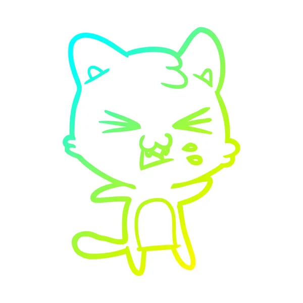 Línea de gradiente frío dibujo dibujos animados silbido gato — Vector de stock