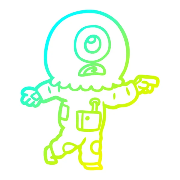 Linha gradiente frio desenho cartoon ciclope alien spaceman pointi — Vetor de Stock