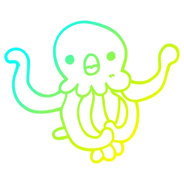 Línea de gradiente frío dibujo de medusas de dibujos animados — Vector de stock