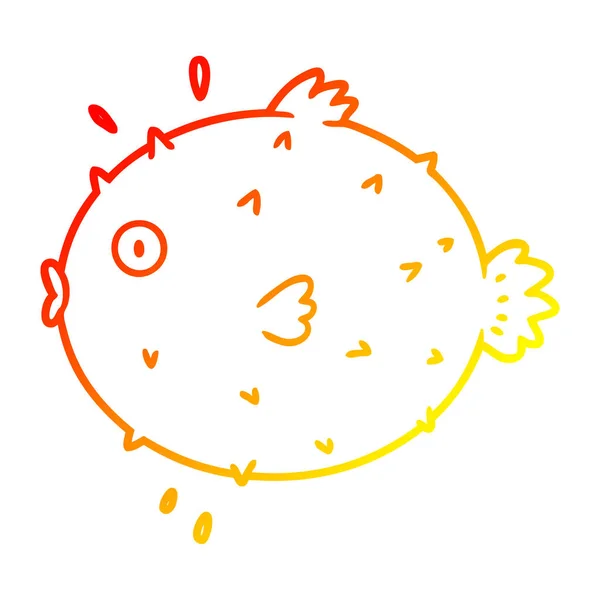 Línea de gradiente caliente dibujo dibujos animados pez globo — Vector de stock